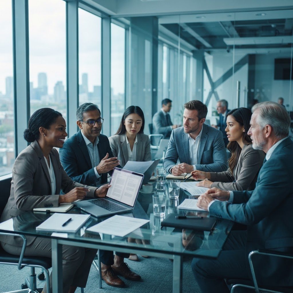 Professionnels de la compliance en réunion de travail